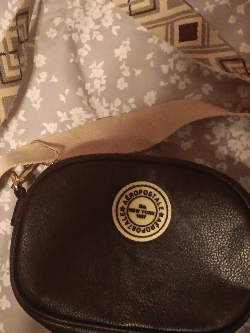 Aeropostale Black Crossbody with Beige Strap Accent